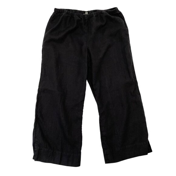 J Jill 100% Linen Cropped Pull-On Wide-Leg Pants Pockets Black size Medium - Picture 1 of 6